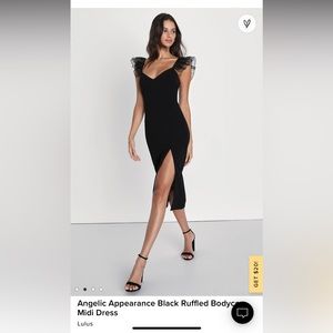 Angelic Appearence black ruffled bodycon midi dress